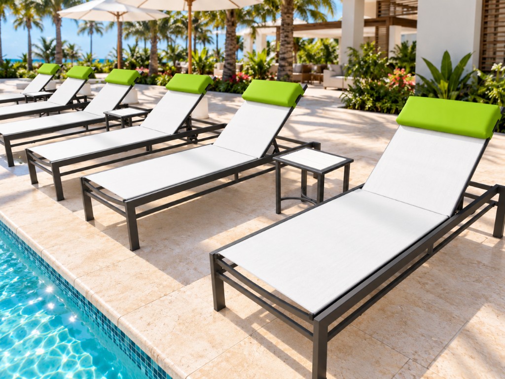 Sun cot with head pillow beside the pool