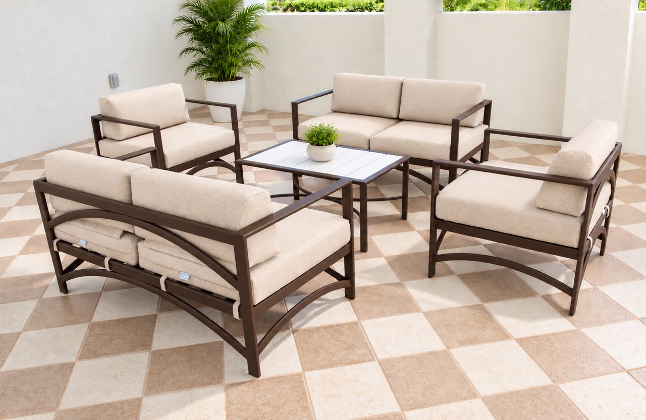 Deep seating set on a sunlit terrace