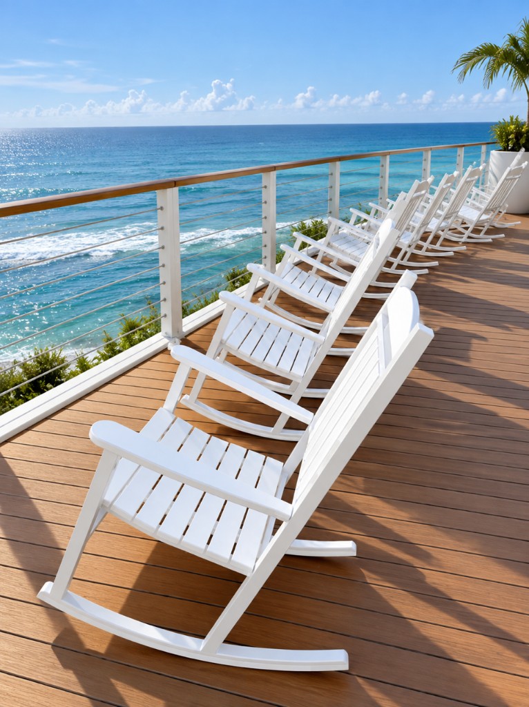 White rockers on an ocean deck